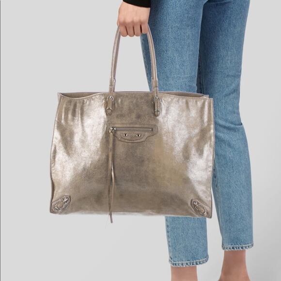 Balenciaga Papier A4 Motocross Tote Leather Gold - Picture 2 of 5